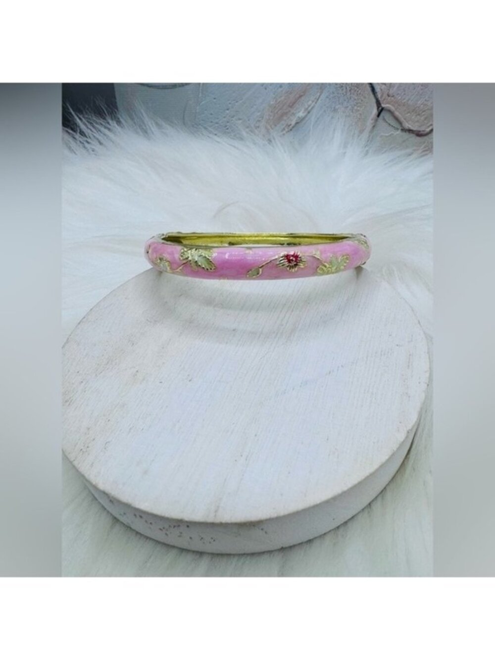 Pink Flower Enamel Cloisonne Bracelet Bangle